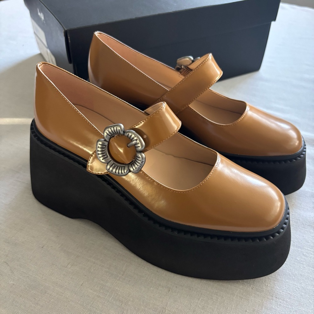 NEW Coach Tea Rose Platform Mary Jane Honey Brown 6.5